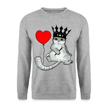 Katze Geburtstag König Herz Glückwunsch - Unisex Pullover - Weißgrau meliert - Vorne - Alina (178cm) & Michal (187cm)
