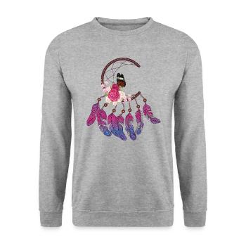 Traumfänger mit Federn und Blumen Meditation Yoga - Unisex Pullover - Weißgrau meliert - Vorne - Alina (178cm) & Michal (187cm)