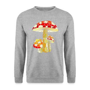 Fliegenpilz Pilz Polygon Geometrische Kunst - Unisex Pullover - Weißgrau meliert - Vorne - Alina (178cm) & Michal (187cm)