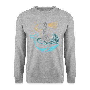 Baleine avec nuit de phare avec lune et clair de lune - Sweat-shirt Unisexe - gris chiné - Devant - Alina (178cm) & Michal (187cm)