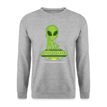 Alien mit Mittelfinger Stinkefinger Fick dich - Unisex Pullover - Weißgrau meliert - Vorne - Alina (178cm) & Michal (187cm)