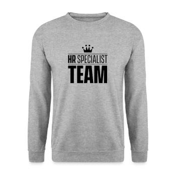 HR Specialist Team Job HR Spezialist Personal - Unisex Pullover - Weißgrau meliert - Vorne - Alina (178cm) & Michal (187cm)