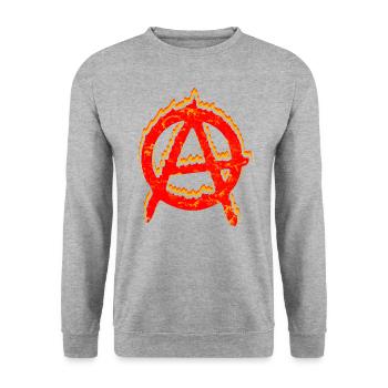 Brennendes Anarchie Zeichen Punk Symbol - Unisex Pullover - Weißgrau meliert - Vorne - Alina (178cm) & Michal (187cm)