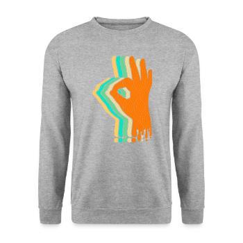 Taucherzeichen OK Hand Finger Zeichen Taucher - Unisex Pullover - Weißgrau meliert - Vorne - Alina (178cm) & Michal (187cm)