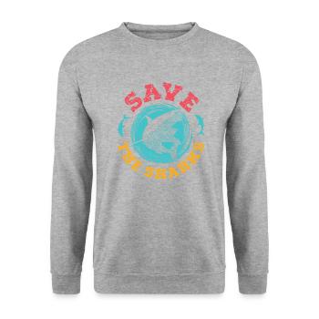 Save the Sharks Hai Fisch Schutz Taucher Geschenk - Unisex Pullover - Weißgrau meliert - Vorne - Alina (178cm) & Michal (187cm)