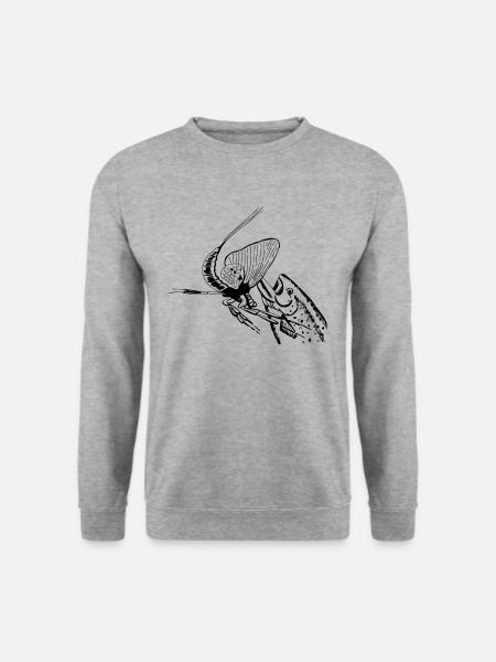 Fliegenfischen Fisch Fischer Angler Geschenke - Unisex Pullover - Weißgrau meliert