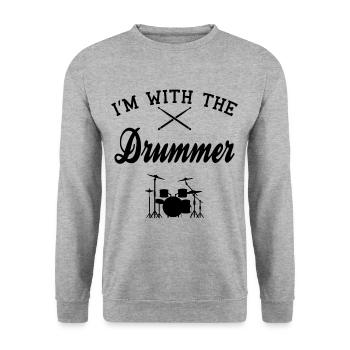 DRUMMER GIRLFRIEND Geschenk Schlagzeug für - Unisex Pullover - Weißgrau meliert - Vorne - Alina (178cm) & Michal (187cm)