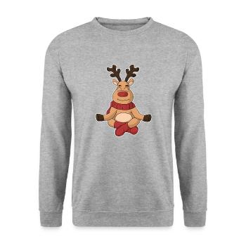 Namaste! Das Yoga Rentier - Unisex Pullover - Weißgrau meliert - Vorne - Alina (178cm) & Michal (187cm)