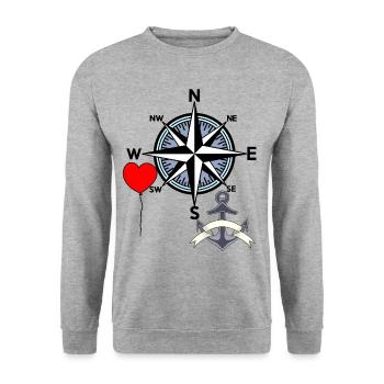 Anchor Sailor Compass Windrose Balloon Tour - Sweat-shirt Unisexe - gris chiné - Devant - Alina (178cm) & Michal (187cm)