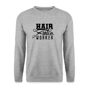 Haarsalon Friseurstudio Friseur Friseursalon - Unisex Pullover - Weißgrau meliert - Vorne - Alina (178cm) & Michal (187cm)