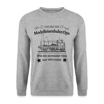 Modelleisenbahn Opa Eisenbahn Modelbauer Rentner - Unisex Pullover - Weißgrau meliert - Vorne - Alina (178cm) & Michal (187cm)
