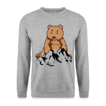 Mountain Mountains Nature Mountain Brown Bear Bear - Unisex Sweatshirt - salt & pepper - Front - Alina (178cm) & Michal (187cm)