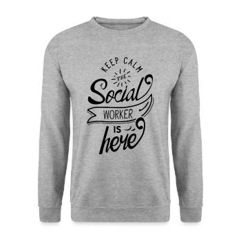 Bleib Ruhig Der Sozialarbeiter Ist Hier Spruch - Unisex Pullover - Weißgrau meliert - Vorne - Alina (178cm) & Michal (187cm)