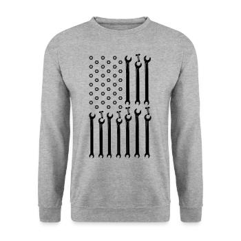 Mechaniker US Fahne USA KFZ Mechaniker Werkstatt - Unisex Pullover - Weißgrau meliert - Vorne - Alina (178cm) & Michal (187cm)