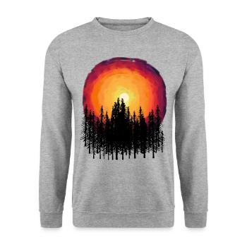 Wald Natur Flora Botanisch Sonnenuntergang Bäume - Unisex Pullover - Weißgrau meliert - Vorne - Alina (178cm) & Michal (187cm)
