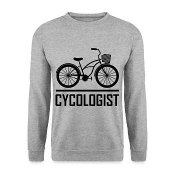 CYCOLOGIST Fahrrad Lustig Radfahren Fahrradfahrer - Unisex Pullover - Weißgrau meliert - Vorne - Alina (178cm) & Michal (187cm)
