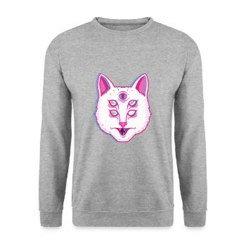 Glitch Cat Shining cat with eyes - Unisex Sweatshirt - salt & pepper - Front - Alina (178cm) & Michal (187cm)