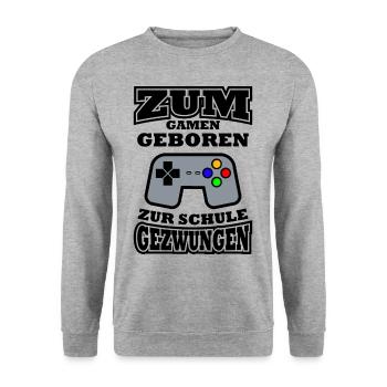 Zum Gamen Geboren Zur Schule Gezwungen Einschulung - Unisex Pullover - Weißgrau meliert - Vorne - Alina (178cm) & Michal (187cm)