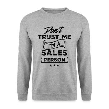 Vertrau Mir Nicht Ich Bin Ein Verkäufer Vertrieb - Unisex Pullover - Weißgrau meliert - Vorne - Alina (178cm) & Michal (187cm)