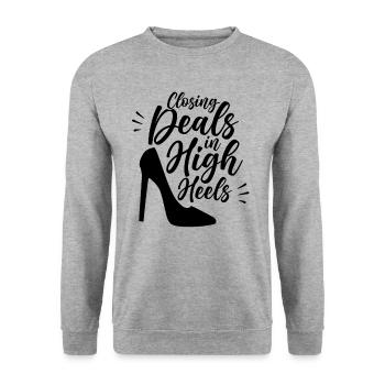 Conclusion Of Deals In High Heels House Brokers - Unisex Sweatshirt - salt & pepper - Front - Alina (178cm) & Michal (187cm)