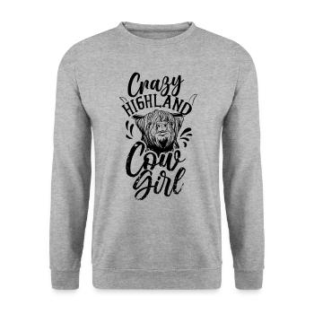 Folle vache de hautes terres fille paysan Hochlandrind - Sweat-shirt Unisexe - gris chiné - Devant - Alina (178cm) & Michal (187cm)