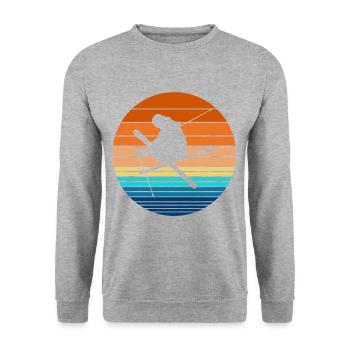 Skifahren Ski Vintage Skier Retro Skifahrer - Unisex Pullover - Weißgrau meliert - Vorne - Alina (178cm) & Michal (187cm)