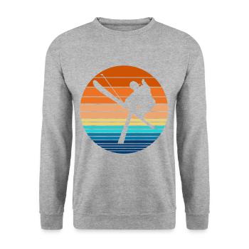 Skifahrer Ski Retro Skifahren Vintage Skier - Unisex Pullover - Weißgrau meliert - Vorne - Alina (178cm) & Michal (187cm)