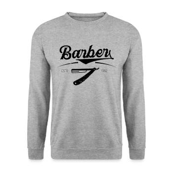 Barbier Barbershop Barber Herrenfriseur Barbiere - Unisex Pullover - Weißgrau meliert - Vorne - Alina (178cm) & Michal (187cm)