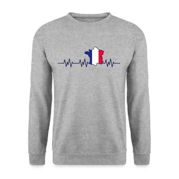 France Drapeau Pouls Pouls Français - Sweat-shirt Unisexe - gris chiné - Devant - Alina (178cm) & Michal (187cm)