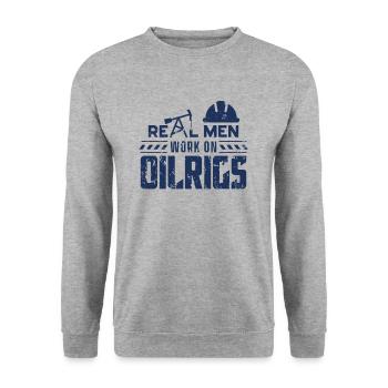 Real men work on oil rigs Oil profession - Unisex Sweatshirt - salt & pepper - Front - Alina (178cm) & Michal (187cm)