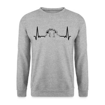 EKG Ringen Herzschlag Ringer Herzlinie Wrestling - Unisex Pullover - Weißgrau meliert - Vorne - Alina (178cm) & Michal (187cm)