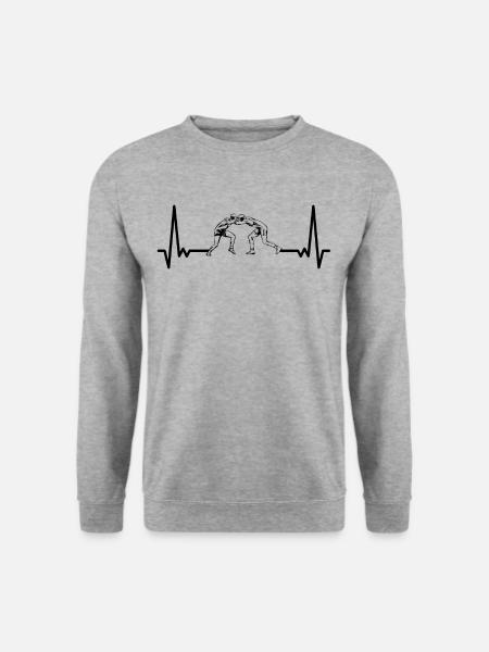 EKG Ringen Herzschlag Ringer Herzlinie Wrestling - Unisex Pullover - Weißgrau meliert