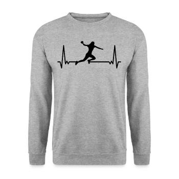 HERZSCHLAG Frauenhandball Spielerin Frauen - Unisex Pullover - Weißgrau meliert - Vorne - Alina (178cm) & Michal (187cm)