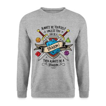 Sei immer du selbst, es sei denn, du kannst ein Drache sein - Unisex Pullover - Weißgrau meliert - Vorne - Alina (178cm) & Michal (187cm)