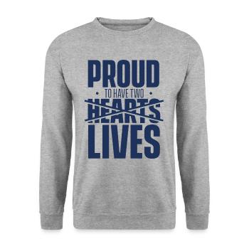Proud to Have Two Hearts Life Surgery Heart - Unisex Sweatshirt - salt & pepper - Front - Alina (178cm) & Michal (187cm)