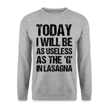 Büro Sprüche Lustig Witziger Spruch TODAY I WILL - Unisex Pullover - Weißgrau meliert - Vorne - Alina (178cm) & Michal (187cm)