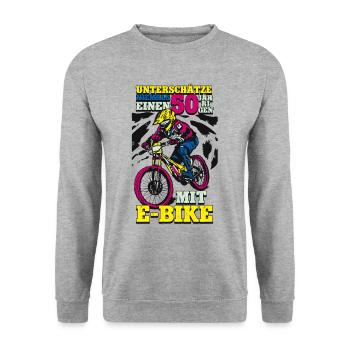 50. Geburtstag Pedelec E-Bike - Unisex Pullover - Weißgrau meliert - Vorne - Alina (178cm) & Michal (187cm)