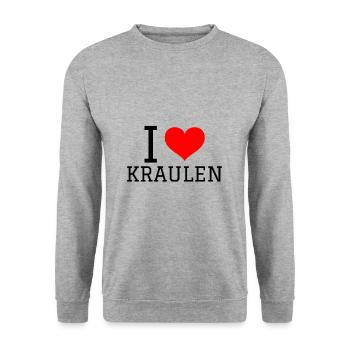 Schwimmen Spruch Lustig I Love Kraulen - Unisex Pullover - Weißgrau meliert - Vorne - Alina (178cm) & Michal (187cm)