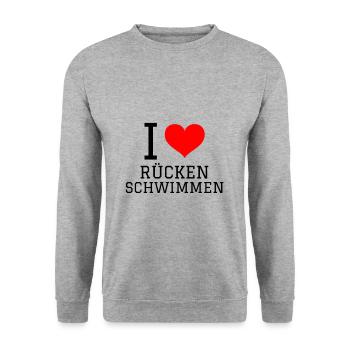Schwimmen Spruch Lustig I Love Rückenschwimmen - Unisex Pullover - Weißgrau meliert - Vorne - Alina (178cm) & Michal (187cm)