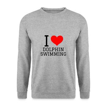 Schwimmen Spruch Lustig I Love Dolphin Swimming - Unisex Pullover - Weißgrau meliert - Vorne - Alina (178cm) & Michal (187cm)