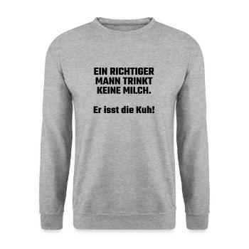 BBQ Grill Ein Richtiger Mann Trinkt Keine Milch - Unisex Pullover - Weißgrau meliert - Vorne - Alina (178cm) & Michal (187cm)