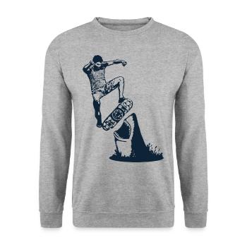 Skateboarder Skateboarder avec Grand Requin Blanc - Sweat-shirt Unisexe - gris chiné - Devant - Alina (178cm) & Michal (187cm)