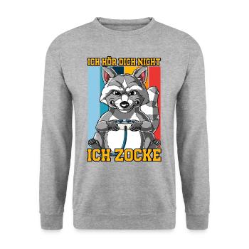 Zocken Gaming Ich Höre Dich Nicht Ich Zocke - Unisex Pullover - Weißgrau meliert - Vorne - Alina (178cm) & Michal (187cm)