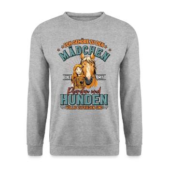 Pferde Hunde - Unisex Pullover - Weißgrau meliert - Vorne - Alina (178cm) & Michal (187cm)