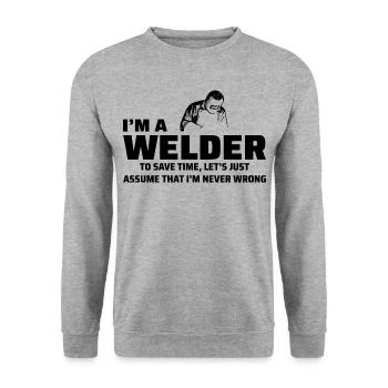 Welding Welder Metal Construction Ironworker - Unisex Sweatshirt - salt & pepper - Front - Alina (178cm) & Michal (187cm)