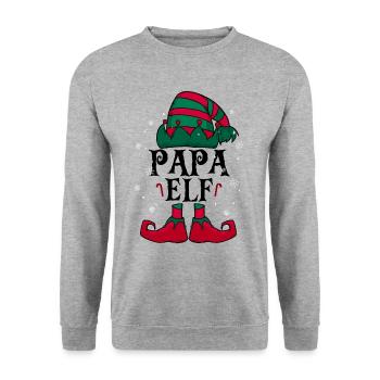 Papa Elf Weihnachten - Unisex Pullover - Weißgrau meliert - Vorne - Alina (178cm) & Michal (187cm)