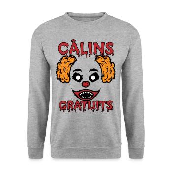 Câlins Gratuits Clown Terrifiant - Sweat-shirt Unisexe - gris chiné - Devant - Alina (178cm) & Michal (187cm)