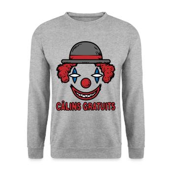 Câlins Gratuits Clown Chapeau Melon terrifiant - Sweat-shirt Unisexe - gris chiné - Devant - Alina (178cm) & Michal (187cm)
