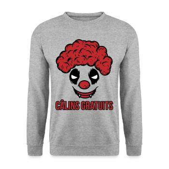 Clown Cheveux Rouge Terrifiant Câlins Gratuits - Sweat-shirt Unisexe - gris chiné - Devant - Alina (178cm) & Michal (187cm)