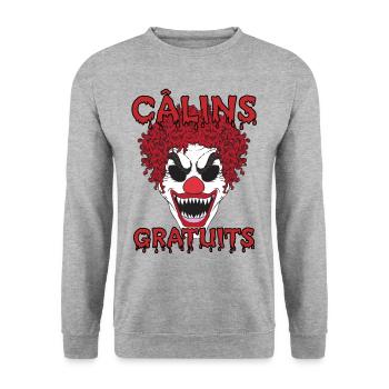 Câlins Gratuits Clown Terrifiant cheveux frisés - Sweat-shirt Unisexe - gris chiné - Devant - Alina (178cm) & Michal (187cm)